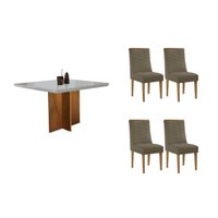 Conjunto: Mesa Sala Jantar Berlim Curvo 90cm + 4 Cadeiras Maldivas Naturale/Off White - Suede Capuccino - Rufato