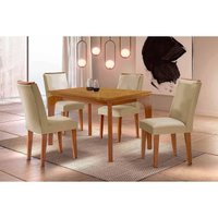 Conjunto: Mesa de Cozinha Londrina Curvo 120cm + 4 Cadeiras Dakota Naturale - Suede Creme - Rufato