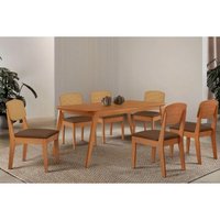 Conjunto: Mesa de Cozinha Havana Tampo Curvo 180cm+6 Cadeiras Havana Naturale - Suede Marrom - Rufato