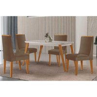 Conjunto: Mesa de Cozinha Havana Canto Curvo 120cm + 4 Cadeiras Dakota Naturale/Off White - Suede Capuccino - Rufato