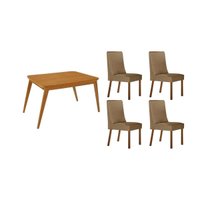 Conjunto: Mesa Sala Jantar Havana Curvo 120cm + 4 Cadeiras Dakota Naturale - Linho Bege - Rufato