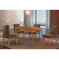 Conjunto: Mesa de Cozinha Havana Tampo Curvo 120cm+4 Cadeiras Dafne Madeira Naturale - Capuccino/Suede Marrom - Rufato