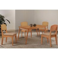 Conjunto: Mesa de Cozinha Havana Tampo Curvo 120cm+4 Cadeiras Havana Naturale - Linho Bege - Rufato
