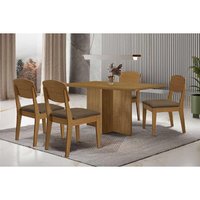 Conjunto: Mesa Sala Jantar Berlim Curvo 120cm + 4 Cadeiras Havana Naturale - Suede Marrom - Rufato