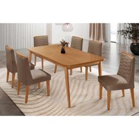 Conjunto: Mesa Sala Jantar Havana Curvo 180cm + 6 Cadeiras Maldivas Naturale - Suede Capuccino - Rufato