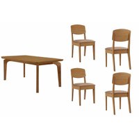 Conjunto: Mesa de Cozinha Londrina Curvo 120cm + 4 Cadeiras Havana Naturale - Linho Capuccino - Rufato