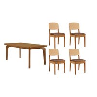 Conjunto: Mesa Sala Jantar Londrina Tampo Curvo 120cm+4 Cadeiras Havana Naturale - Corano Capuccino - Rufato