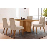 Conjunto: Mesa Sala Jantar Berlim Curvo 120cm + 4 Cadeiras Maldivas Naturale - Suede Creme - Rufato