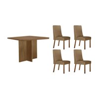 Conjunto: Mesa Sala Jantar Berlim Curvo 90cm + 4 Cadeiras Dakota Naturale - Linho Bege - Rufato