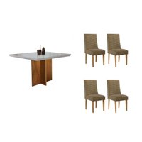 Conjunto: Mesa Sala Jantar Berlim Curvo 90cm + 4 Cadeiras Maldivas Naturale/Off White - Corano Capuccino - Rufato