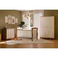 Quarto de Bebê Completo 3 Peças (1GuardaRoupa+1Berço+1Cômoda) QI113 Branco/Amêndoa - Peroba