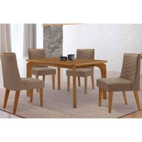 Conjunto: Mesa de Cozinha Londrina Curvo 120cm + 4 Cadeiras Maldivas Naturale - Suede Capuccino - Rufato