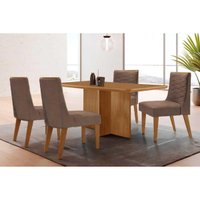 Conjunto: Mesa Sala Jantar Berlim Curvo 120cm + 4 Cadeiras Maldivas Naturale - Corano Capuccino - Rufato