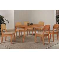 Conjunto: Mesa Sala Jantar Havana Tampo Curvo 180cm+6 Cadeiras Havana Naturale - Linho Bege - Rufato