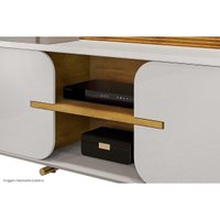 Rack Bancada c/ Painel p/ TV até 75 Pol Lord 4 Porta 240x200cm Off White/Freijó - DJ Móveis