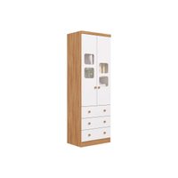 Guarda Roupa Bebê c/ 2 Portas Cristal e 3 Gavetas Uli Branco/Amêndoa - Peroba