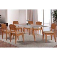 Conjunto: Mesa de Cozinha Havana Curvo 180cm + 6 Cadeiras Havana Naturale/Off White - Linho Bege - Rufato