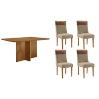 Conjunto: Mesa Sala Jantar Berlim Tampo Curvo 120cm+4 Cadeiras Jaspe Madeira Naturale - Capuccino/Suede Creme - Rufato