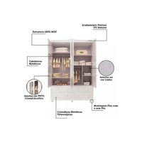 Guarda Roupa 4 Portas c/ (2 Cristal) e 4 Gavetas Êlo Branco/Amendoa - Peroba