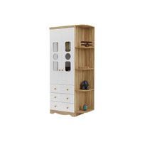 Guarda Roupa 2 Portas c/ Cristal e 3 Gavetas Tedy Branco/Amendoa - Peroba