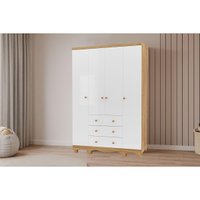 Guarda Roupa 4 Portas c/ e 3 Gavetas Júnior Branco/Amendoa - Peroba