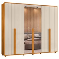 Guarda Roupa Casal Volpi 6 Portas Com Espelhos MDF 278 cm Cinamomo Off White Madetec