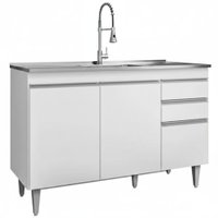 Balcao Para Pia 3 Portas 2 Gavetas 120 cm Melissa Branco Eratto Moveis