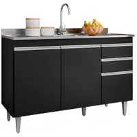 Balcao Para Pia 3 Portas 2 Gavetas Melissa 120 cm Preto Eratto Moveis