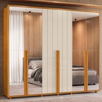 Guarda Roupa Casal Volpi 6 Portas Espelhos MDF 278 cm Cinamomo Off White Madetec