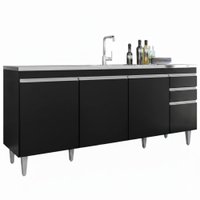 Balcao Para Pia 4 Portas 2 Gavetas 180 cm BP Agatha Preto Eratto Moveis