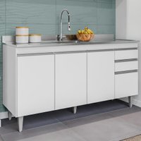 Balcao Para Pia 150 cm 4 Portas 2 Gavetas BP Ayla Branco Eratto Moveis