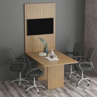 Conjunto Mesa de Escritório Reunião 136cm com Painel para TV Multimóveis CR25338 Amêndoa