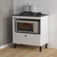 Balcão Cozinha para Cooktop 4 Bocas e Forno/Micro-ondas 75cm 1 Porta Multimóveis CR20499 Branco/Mármore Lunar