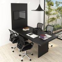 Conjunto Mesa de Escritório Reunião 220cm com Painel para TV Multimóveis CR25339 Preto