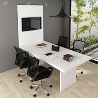 Conjunto Mesa de Escritório Reunião 220cm com Painel para TV Multimóveis CR25339 Branco