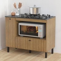 Balcão Cozinha para Cooktop 5 Bocas e Forno/Micro-ondas 99,7cm 2 Portas Multimóveis CR20500 Amêndoa/Mármore Lunar