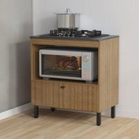 Balcão Cozinha para Cooktop 4 Bocas e Forno/Micro-ondas 75cm 1 Porta Multimóveis CR20499 Amêndoa/Mármore Lunar