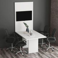 Conjunto Mesa de Escritório Reunião 136cm com Painel para TV Multimóveis CR25338 Branco