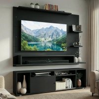 Rack com Painel para TV até 60 Polegadas 180 cm Preto Cancun Madesa