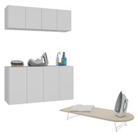 Kit Armário de Lavanderia Aéreo com Balcão e Tábua de Passar 4 Portas Multimóveis MX5065 Branco/Bege