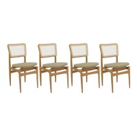 Cadeiras Cozinha Stela 1CMM013CA Premium Madeira Maciça Kit 4 Un Carvalho/Boucle Bege/Tela Bege Kappesberg