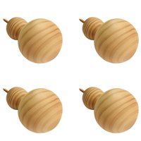 Kit 4 Ganchos Cabideiros de Parede Esfera em Madeira Maciça Pinus Cor Natural