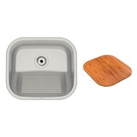 Tanque de Encaixe Tramontina 40x35cm Aço Inox Escovado com Tábua de Madeira 19L Hera Compact