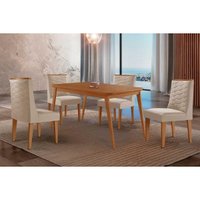 Sala Jantar Mesa Havana Curvo 120cm + 4 Cadeiras Dafne Naturale - Suede Creme - Rufato