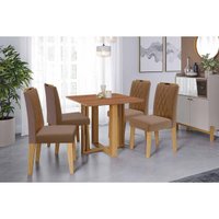Sala Jantar Mesa Flora Tampo Madeirado 95x95cm e 4 Cadeiras Juliana Cinamomo - Carvalho/Suede Joli Capuccino - Cimol