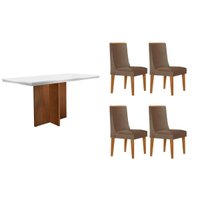 Sala Jantar Mesa Berlim Curvo 120cm + 4 Cadeiras Dakota Naturale/Off White - Corano Capuccino - Rufato