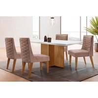 Sala Jantar Mesa Berlim Curvo 120cm + 4 Cadeiras Dafne Naturale/Off White - Linho Capuccino - Rufato