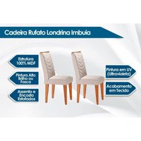 Sala Jantar Mesa Londrina Tampo Madeirado c/ Vidro Curvo 120x80cm e 4 Cadeiras Londrina Capuccino/Suede Creme - Rufato