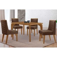 Sala Jantar Mesa Londrina Curvo 120cm + 4 Cadeiras Dafne Naturale - Suede Marrom - Rufato