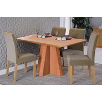 Sala Jantar Mesa Maitê Tampo Madeirado 130x80cm e 4 Cadeiras Fernanda Cinamomo - Carvalho/Suede Joli Capuccino - Cimol